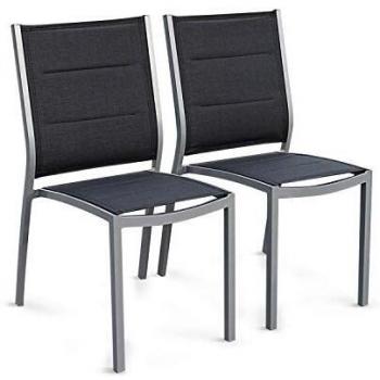 Set de 2 sillas de jardín apilables de aluminio y textilene gris Chicago