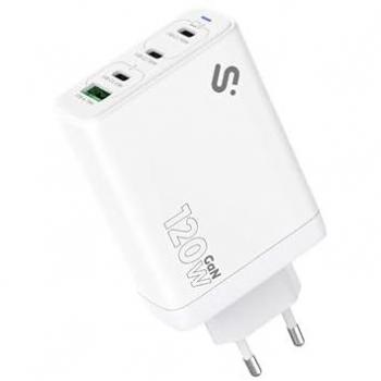 Cargador Rápido USB-C GaN 120W con 3 Puertos USB-C y 1 USB-A, Compatible con MacBook Pro/Air, iPad Pro, iPhone 15, Galaxy S24/S23, Pixel