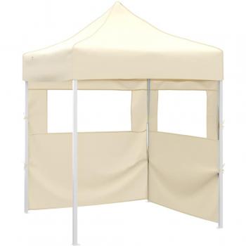 vidaXL Gazebo plegable profesional con 2 paredes de acero color crema 2x2m