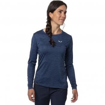 Camiseta de Manga Larga Salewa Puez Melange Dryton para Mujer - Azul Marino/Blanco - Talla L