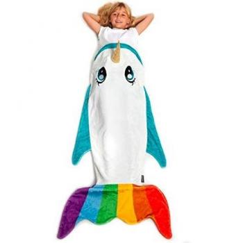 Manta Polar Arcoíris Narval para Niños, Suave Plaid de 142cm, Ideal para Cama o Sofá, Regalo Perfecto para Cumpleaños y Navidad (4-12 años)