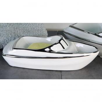 Yacht JetSet Blanco/Plata, cerámica 26 cm de longitud