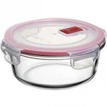 Tatay Fiambrebra de Alimentos, Vidrio, Hermética, 0.6L de Capacidad, Tapa de Clip, Libre de BPA, Apto Microondas, Horno, Congelador y Lavavajillas, Color Rojo. Medidas 15.6 x 15.6x 6.3 cm