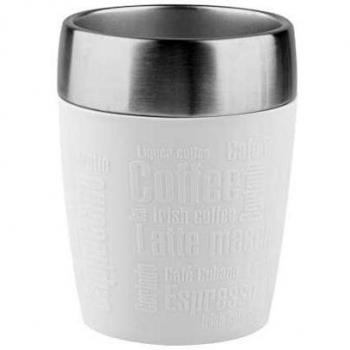 Emsa Travel Cup 515679 Taza Termo, 0.2 L, Acero Inoxidable/Silicona, Plateado/Blanco