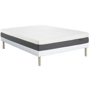 Conjunto de somier tapizado 140 x 190 cm + colchón de espuma HD con 7 zonas y acogida viscoelástica desenfundable de 25 cm - RIAU de YSMÉE