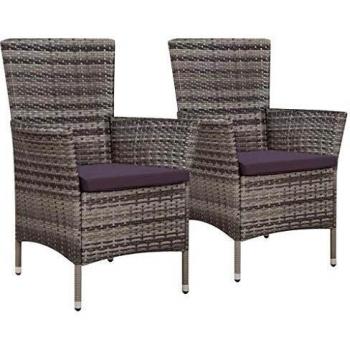 Gray Poly Rattan Patio Chairs with Cushions - Set of 2