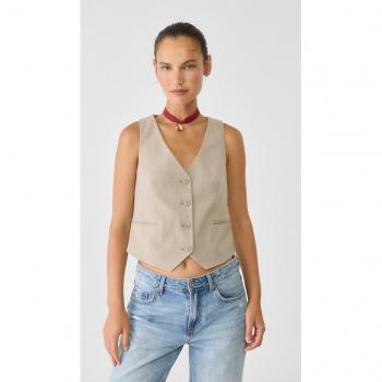 Dark Grey Striped Button-Up Waistcoat M
