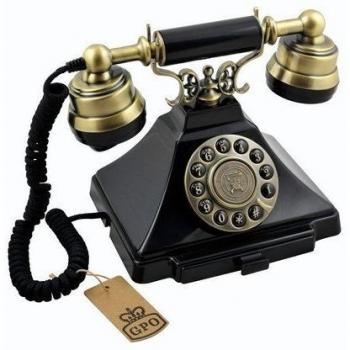 GPO Duke Nostalgic Vintage Push-Button Landline Phone with Cloth Cord, Authentic Bell Tone, Retro Dial Telephone for Home, Office, Hotels, Black and Bronze Finish