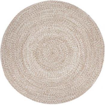 Alfombra Hecha A Mano Redonda Monocolor Beige, 80 cm, Yute Boho Motivo Étnico Moderno
