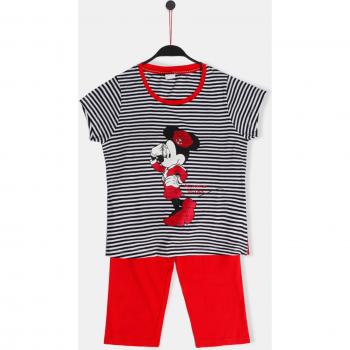Pijama corto para niña Minnie Mouse Sailor marino y rojo, con camiseta de raya tejida y detalles metalizados