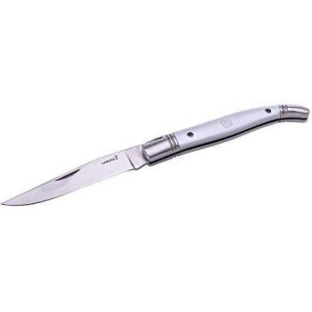 LAGUIOLE - Cuchillo plegable - Mango de metal plateado cepillado - Marcado con la abeja, emblema de la marca Laguiole - Hoja de acero inoxidable - Caja de regalo - metal, acero inoxidable - Gris