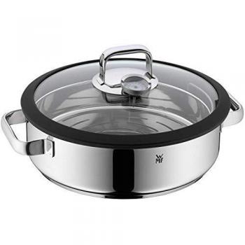 WMF Vitalis Fuente redondo de cocción al vapor, tapa de cristal con borde de silicona, termómetro, aroma cromargan, acero inoxidable pulido, inducción lavavajillas, 28 cm, 5 L