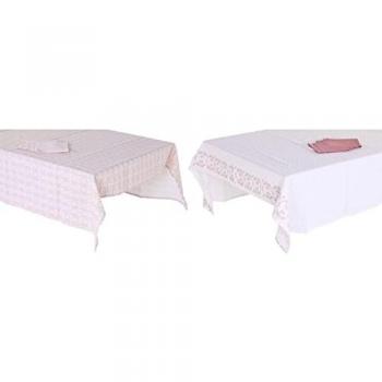 Mantel y Servilletas DKD Home Decor 150 x 150 cm Rosa Blanco (2 Unidades)