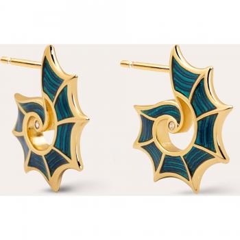 Pendientes Singularu Blue Tulum - Pendientes Caracola en Esmalte Azul en Latón con Acabado en Baño Oro de 18 Kt, Cierre de Silicona, Joyas para Mujer