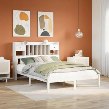 Cama con Estantería Sin Colchón Blanca 160x200 cm Madera Maciza de Pino