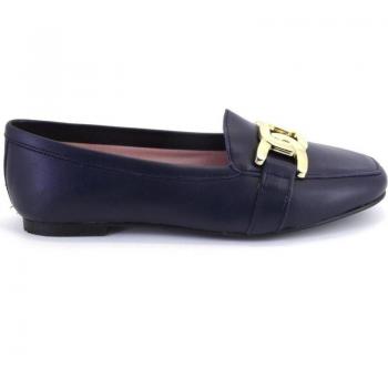 Mocasines planos de mujer Euforia Loto en piel azul marino 523