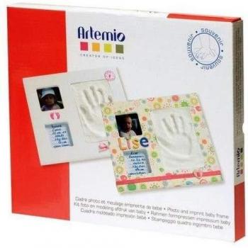Kit de Huella de Bebé con Marco de Fotos - ARTEMIO - Blanco - Plastilina - 11x16,5 cm - Rectangular