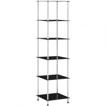 Estantería de 6 niveles con cristal templado, medidas 40x40x160 cm, color transparente y negro, ideal para oficina, estudio, sala de estar y dormitorio