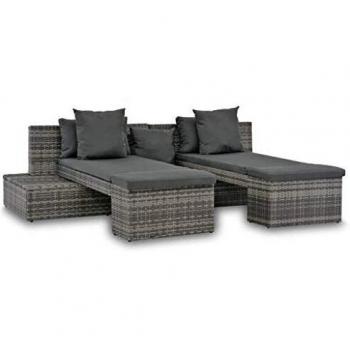 vidaXL Set Muebles de Jardín 4 Piezas y Cojines Ratán Exterior Sintético Gris