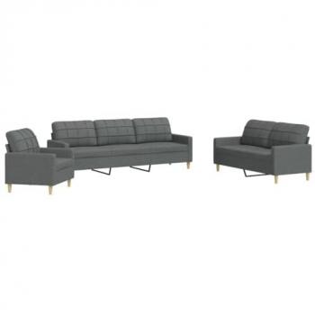 Conjunto de sofás 3 piezas de tela gris oscuro, incluye un sofá de 2 plazas y dos sillones individuales, tapizado en tela gris oscuro, diseño moderno y elegante, ideal para salas de estar o espacios de entretenimiento