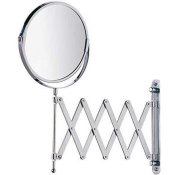 WENKO Espejo mural para cosmética telescópico - orientable, superficie de espejo ø 16 cm 300 % aumento, Acero, 19 x 38.5 x 50 cm, Cromo
