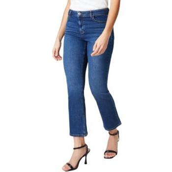 Petite Comfort Stretch Bootcut Jeans - Mid Wash Blue Cotton - Size 6 Regular