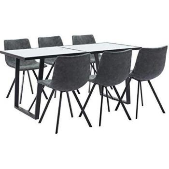 vidaXL Juego de Comedor 7 Piezas Cuero Sintético Mobiliario Decoración Interior Casa Hogar Robusto Duradero Resistente Funcional Práctico Útil Negro