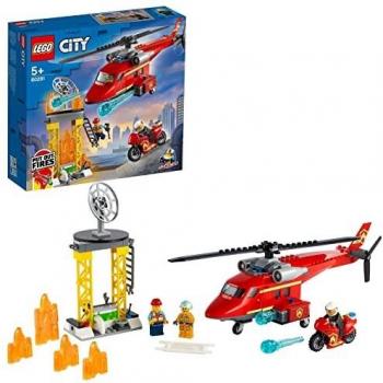 LEGO 60281 City Fire Helicóptero de Rescate de Bomberos, Juguete con Moto, Minifiguras de Bombero y Piloto