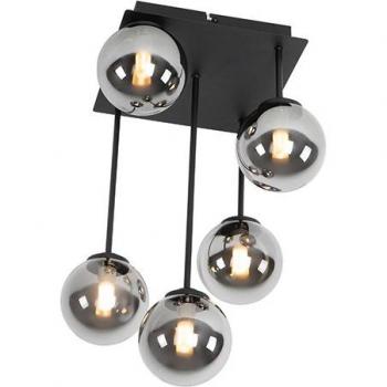 Lámpara de techo moderna negra con cristal ahumado, 5 luces, dimensiones 25.5 x 25.5 x 41 cm - ATHENS