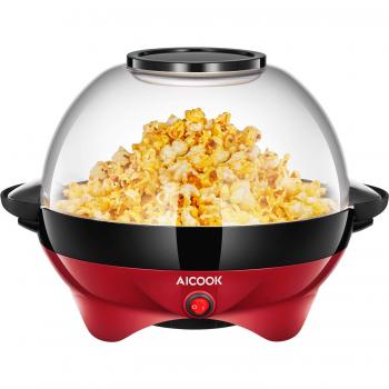 Aicook Máquina de Palomitas, Eléctrico Palomitero con Plato Calentamiento Antiadherente, Desmontable, Tapa de 5l, Almacenamiento Conveniente