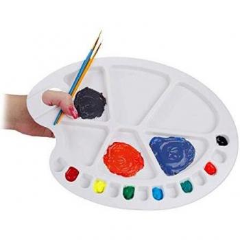 Paleta de Mezcla de Pintura Relaxdays, Plástica Blanca con Orificio para Pulgar, 20 Compartimentos, Ideal para Principiantes y Profesionales