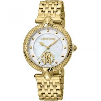 Roberto Cavalli by Franck Muller Women's Classic Yellow Gold Stainless Steel Analog Watch with Mother of Pearl Dial