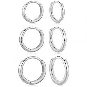 LIHELEI S925 Pendientes de Plata Esterlina para Mujer, Pendientes de Puño Conjunto de Pendientes de Cartílago Huggies - 3 pares Plata