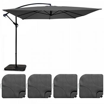 Parasol Desplazado 3x3m con 4 Losas de Relleno en Aluminio Gris