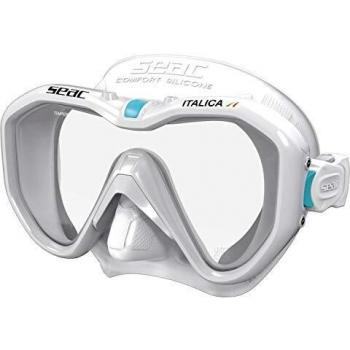 SEAC Italica Asian Fit Máscara Sola Lente para Buceo Profesional, recreativo y Snorkeling, Adultos Unisex, Blanco/Aqua Marina