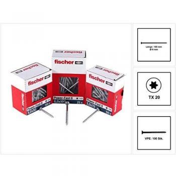 Tornillo Fischer Power-Fast II CTP 6,0x100 mm - Cabeza Torx - Galvanizado Blanco - Paquete de 100 piezas