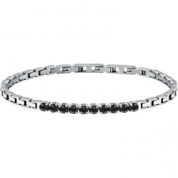 Morellato Pulsera de Hombre Gioielli de Acero Negro con piedras negras, 22 cm