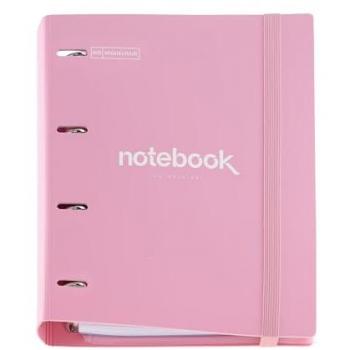 Carpeta Archivador A4 Polyfoam 4 Anillas + Recambio 100 Hojas Cuadrícula 5 mm Rosa con Cierre de Goma
