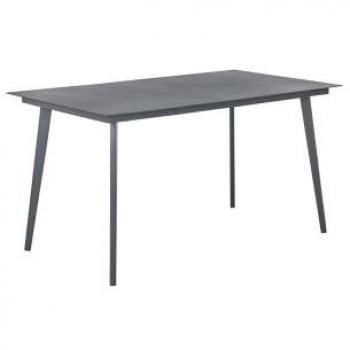 Mesa de comedor de jardín para 4 personas en aluminio gris, rectangular, minimalista e industrial, acabado mate, dimensiones 140 x 80 cm