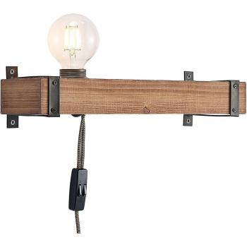Aplique de pared Lindby Sverina de madera con enchufe, lámpara tradicional en marrón, hecha de madera, para salón y comedor, 1 llama, casquillo E27