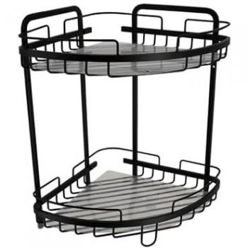 Estante Esquinero de Aluminio Negro de 2 Niveles con Ventosas