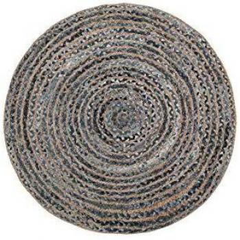 Alfombra Beliani en tejido gris 120x120cm, Alfombra Beliani azul beige de algodón y yute trenzado ø 120 cm rústico boho para sala de estar Maslak