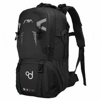 Mochila Negra 40 Litros Impermeable con Cierres y Correas de Seguridad para Senderismo y Trekking