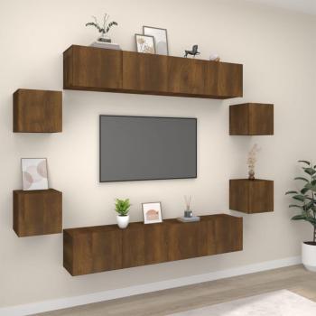Set de muebles para TV 8 piezas roble de madera marrón contrachapada multi-capas