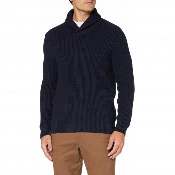 MERAKI C16-012M Jersey de Algodón con Cuello Chal, Azul