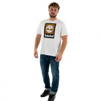 Camiseta Unisex Timberland Stack Logo Blanca de Manga Corta - Talla XL