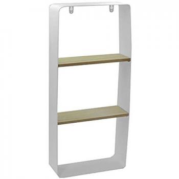 Estantería de Metal Blanco y Madera con 2 Estantes, Dimensiones 25,5x10x57 cm