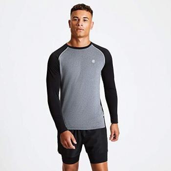 Dare2b Realize-Camiseta De Manga Larga De Tejido Elástico Y Ligero De Secado Rápido, con Malla De Ventilación En La Espalda Y Estampado Reflectante T-Shirts/Polos/Vests, Hombre, Ebony Grey/Black, L