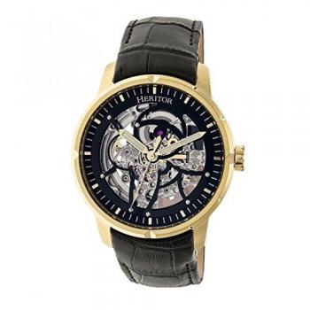 Heritor Ryder Automatic Skeleton Dial Leather-Band Watch - Gold/Silver/Brown