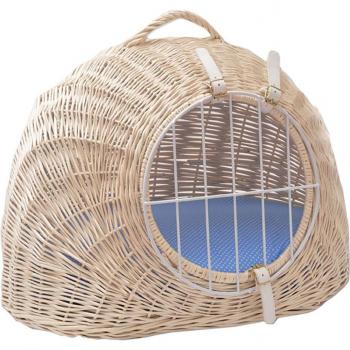 Cueva y transportín de mimbre Aumüller con cojín para mascotas - 50 x 39 x 44 cm